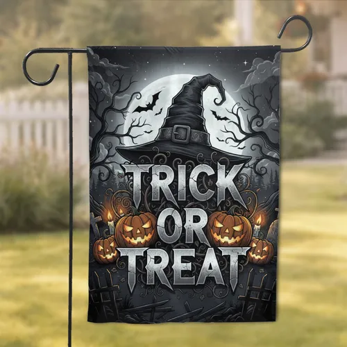 Trick or Treat Jack-o'-Lantern Witch Hat Moon - Halloween Party Home Decor Garden Flag