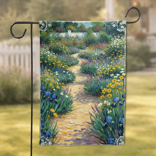 Sun Drenched Garden Path Flower Field - Home Decor Gift for Garden Lover Garden Flag