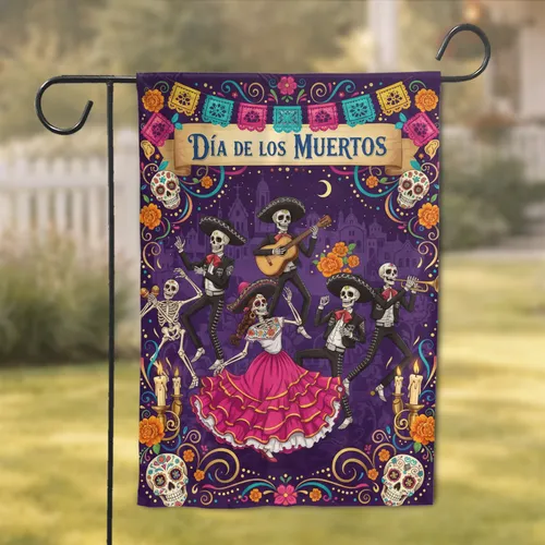 Dia de los Muertos Mariachi Skeletons Calavera Sugar Skulls - Festive Home Decor Garden Flag