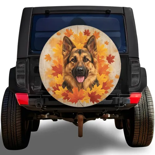 German Shepherd Autumn Leaves Wood Grain - Fall Season Decor Dog Lover Gift Spare Tire Cover