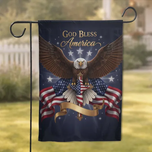 American Bald Eagle Cross Flag 250th Anniversary - Independence Day Gift for Veterans Garden Flag