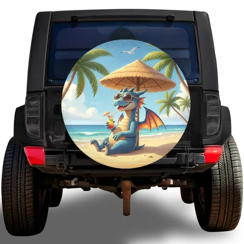 Blue Dragon Sunglasses Thatched Umbrella Tropical Beach - Summer Vacation Gift Spare Tire Cover