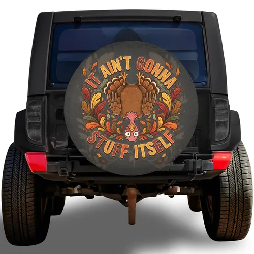 Upside Down Turkey Saying Autumn Leaves - Thanksgiving Holiday Gift Spare Tire Cover