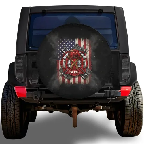 Distressed American Flag Maltese Cross Firefighter - First Responder Gift for Firefighters Spare Tire Cover