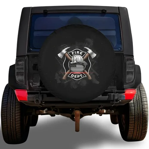 Firefighter Emblem American Flag Thin Red Line - Patriotic Gift for First Responders Spare Tire Cover