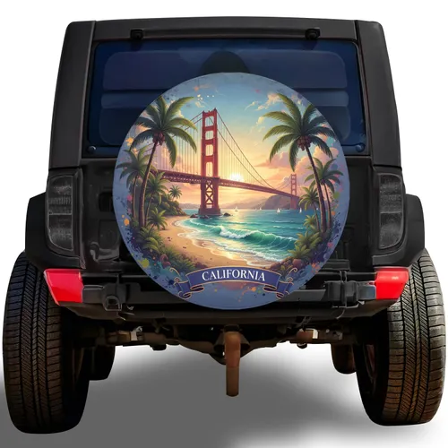 Golden Gate Bridge California Sunset Beach Palm Trees - Travel Lover Gift Spare Tire Cover