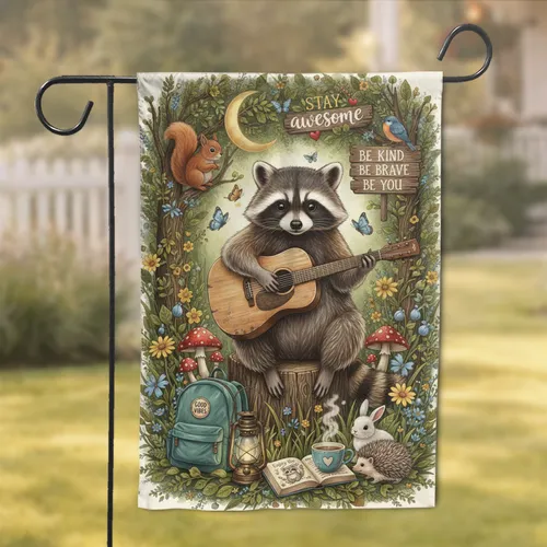 Raccoon Guitar Wild Animals Nature Scene - Nature Lover Home Decor Gift Garden Flag