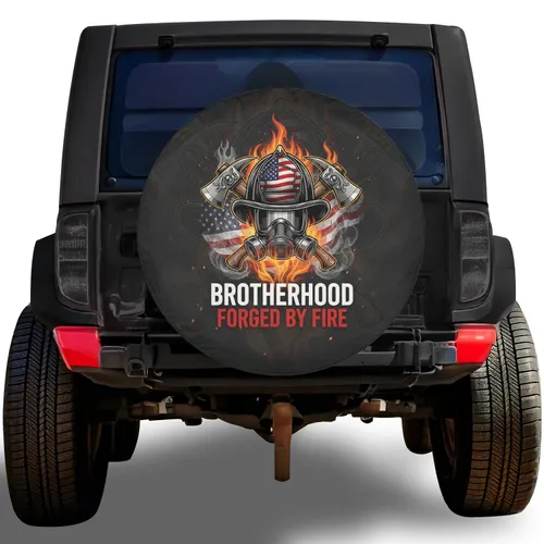 Firefighter Helmet American Flag Axes - Independence Day Gift for Veterans Spare Tire Cover