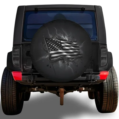 Black White American Flag - Independence Day Gift for Veterans Spare Tire Cover