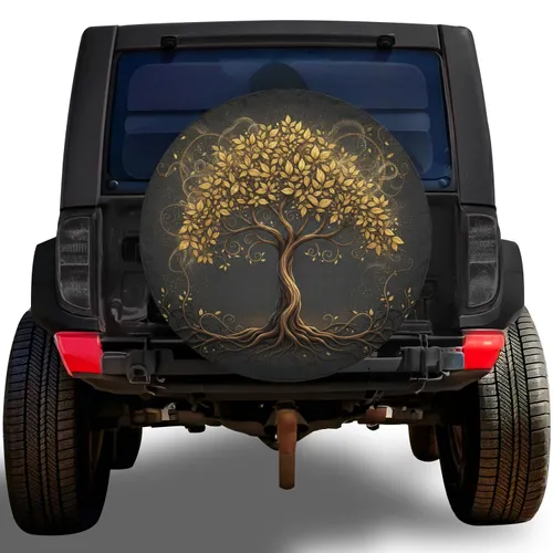 Tree of Life Golden Leaves Bronze Vines - Home Decor Gift for Nature Lover Spare Tire Cover
