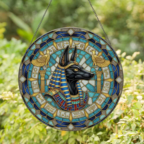 Anubis Horus Eye of Horus Egyptian Symbols - Home Decor Gift for Egyptology Lover Stained Glass Suncatcher
