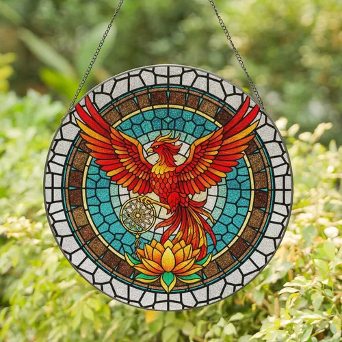 Phoenix Dreamcatcher Lotus Tiffany Stained Glass - Home Decor Gift for Bird Lover Stained Glass Suncatcher
