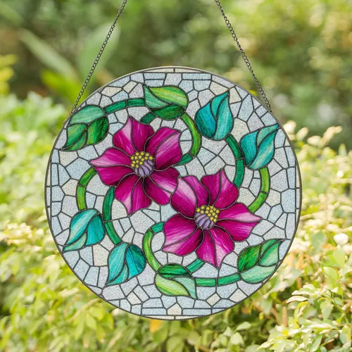 Exotic Multi-Petaled Flowers Botanical Arrangement - Home Decor Gift Stained Glass Suncatcher