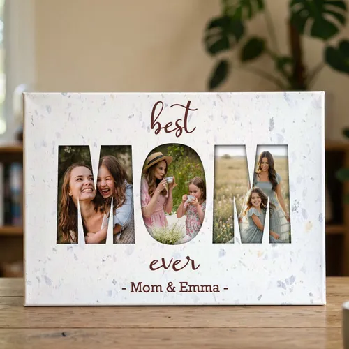 Personalized Mom Photo Canvas, Custom Mom Word Art with Photos, Mother's Day Gift from Kids Daughter Son, Wall Art Home Decor