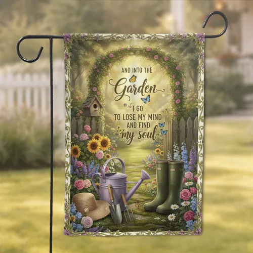 Secret Garden Quote Watering Can Flowers Butterflies - Garden Lover Gift Garden Flag