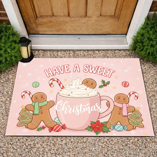 Sweet Christmas Hot Cocoa Gingerbread Candy Snowflake - Festive Home Decor Gift Doormat