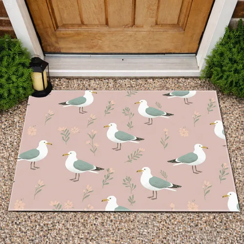 Seagulls Botanical Sprigs Flowers - Coastal Home Decor Gift for Wildlife Lovers Doormat
