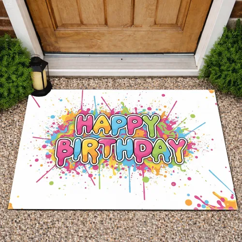 Happy Birthday Drips Splatters Dots - Birthday Celebration Gift Doormat