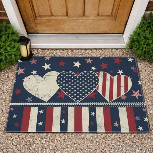 Patriotic Hearts American Flag Stars - Independence Day Gift for Veterans Doormat