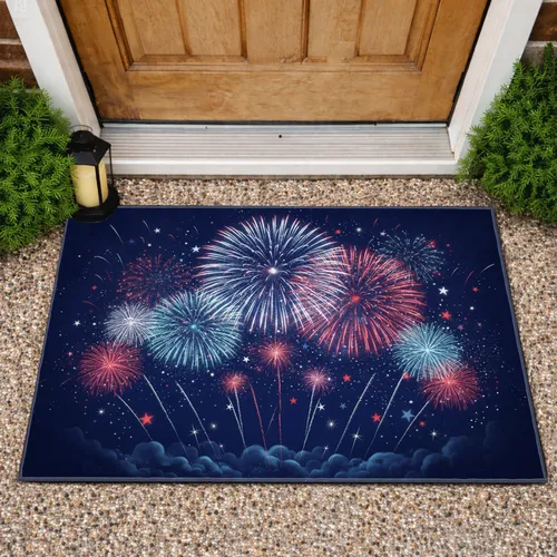 Red White Blue Fireworks Night Sky - Independence Day Home Decor Doormat