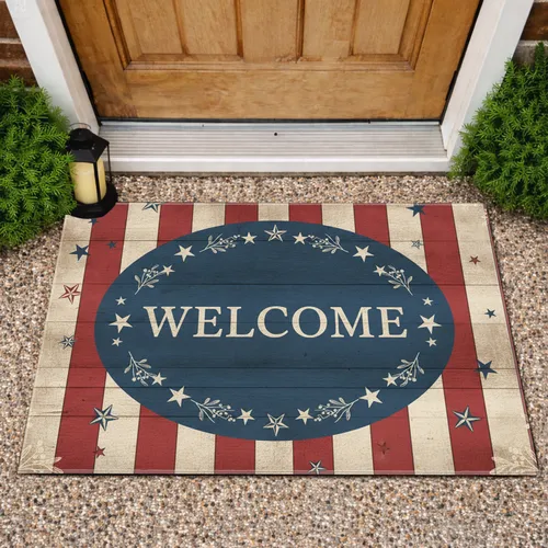 WELCOME Stars Wreath Rustic Flag - Farmhouse Home Decor Gift Doormat
