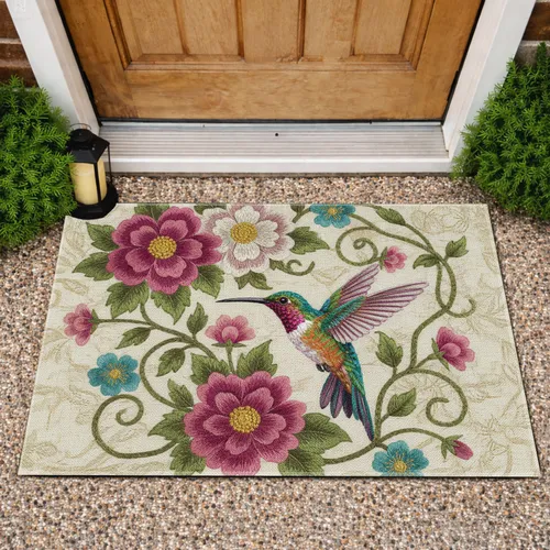 Hummingbird Floral Botanical - Wildlife Lover Home Decor Gift Doormat