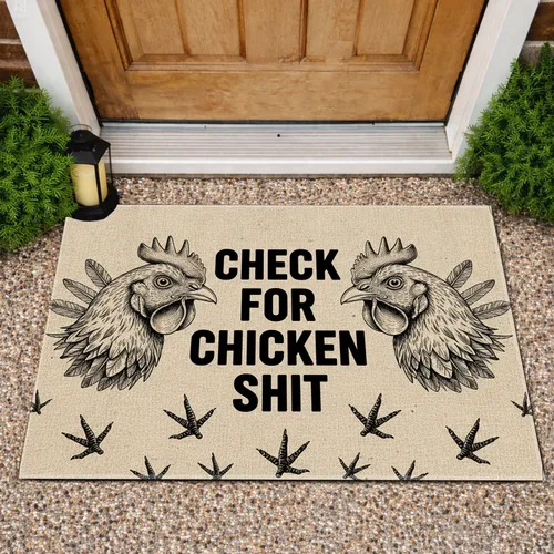Check for Chicken Shit Typography Chicken Heads - Rustic Farmhouse Decor Gift Doormat