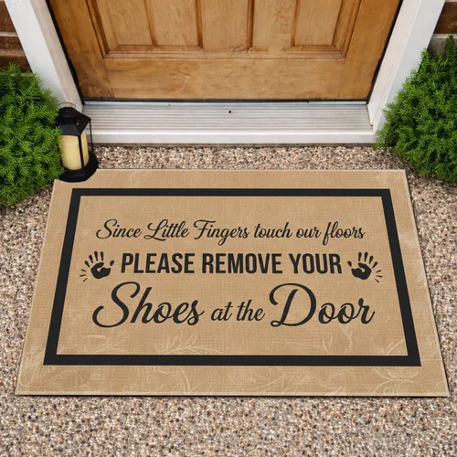 Little Fingers Remove Shoes Handprints Rustic Farmhouse for Family Homes Doormat