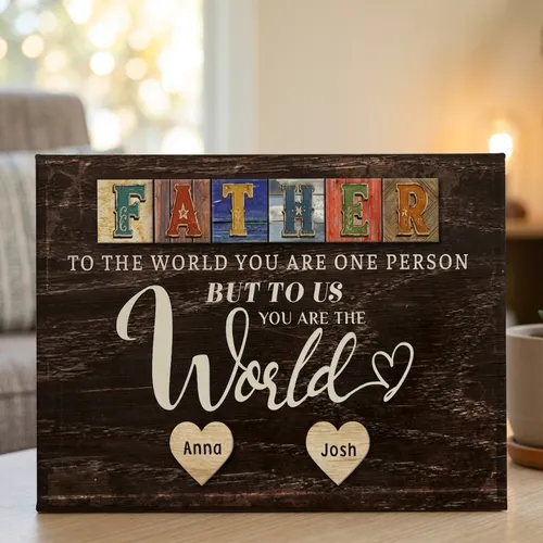 Personalized Father's Day Gift For Dad, Custom Name Canvas Print, Gift For Family Grandpa, Love Dad You Are The World Wall Art