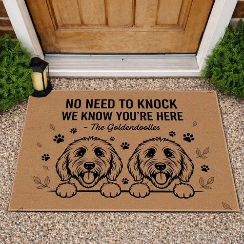 Goldendoodle Dog Faces Peeking - Everyday Entryway Decor Gift for Dog Owners Doormat