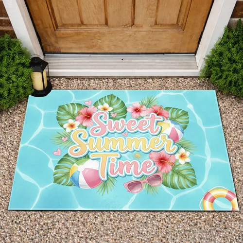 Sweet Summer Time Tropical Flowers Beach - Home Decor Gift for Summer Lover Doormat