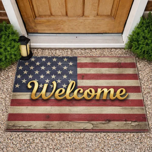 Welcome Golden American Flag - Independence Day Gift for Veterans Doormat
