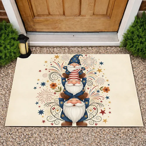 Stacked Patriotic Gnomes Stars - Fourth of July Celebration Home Decor Doormat