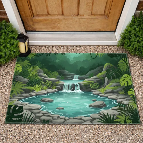 Lush Jungle Pond Waterfalls Tropical Foliage - Home Decor Gift Doormat