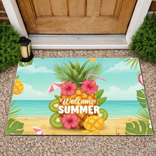 Pineapple Cocktail Hibiscus Tropical Beach Welcome SUMMER - Summer Home Decor Gift Doormat