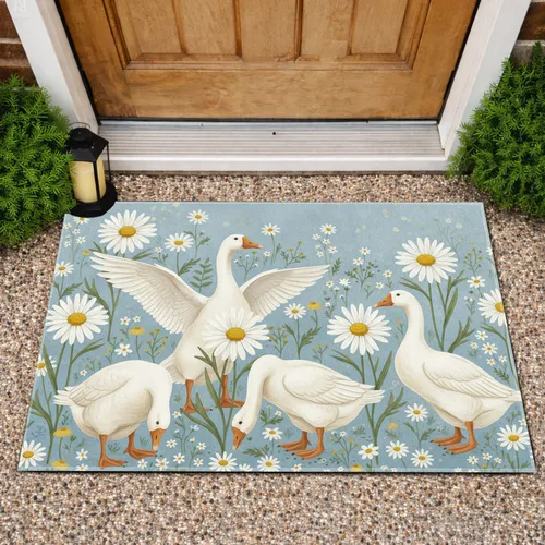 Majestic White Geese White Daisy Wildflower - Farmhouse Home Decor Gift for Wildlife Lover Doormat
