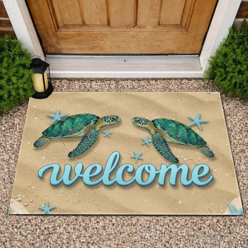 Sea Turtles Welcome Ocean Starfish Sandy Beach - Home Decor Gift Doormat