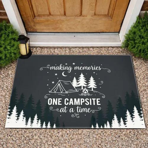 Camping Tent Pine Trees Campfire - Making Memories Outdoor Home Decor Gift Doormat