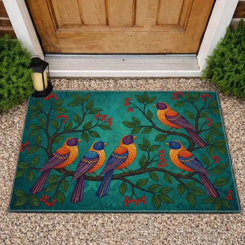 Birds Thick Gnarled Branches Foliage - Wildlife Lover Home Decor Gift for Bird Lover Doormat