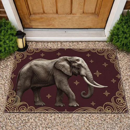 Elephant Celtic Knot Scrollwork Star Floral - Wildlife Home Decor Gift Doormat