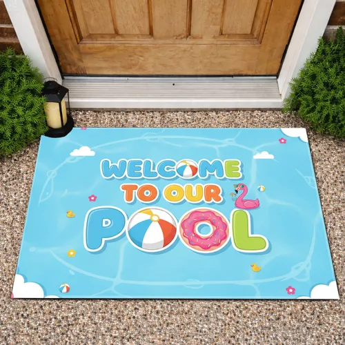 Pool Welcome Flamingo Beach Ball Float - Pool Party Home Decor for Pool Owners Doormat