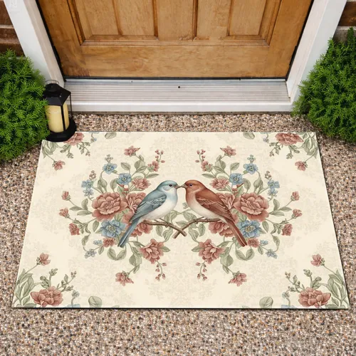Perching Birds Flowering Branch - Home Decor Gift for Bird Lover Doormat