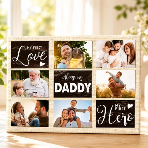 Personalized Father's Day Gift For Dad, Custom Photo Collage Canvas, My First Love My First Hero Wall Art, Gift From Daughter