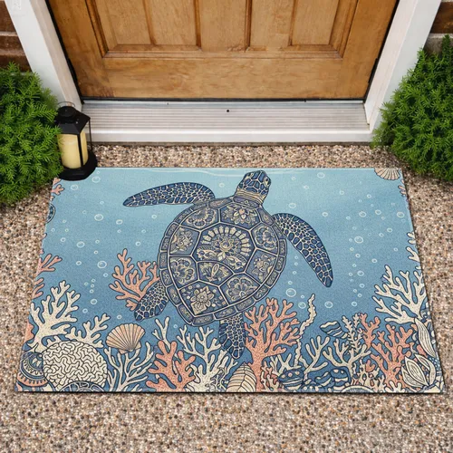 Sea Turtle Coral Reef Ocean Scene - Home Decor Gift for Ocean Lover Doormat