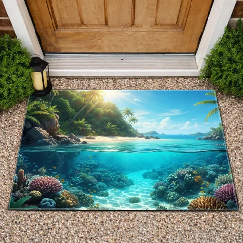 Tropical Island Shoreline Coral Reef Sun Rays - Home Decor Gift for Island Lover Doormat