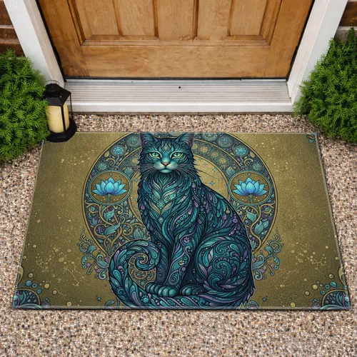 Regal Cat Lotus Constellation Botanical - Home Decor Gift for Cat Lovers Doormat