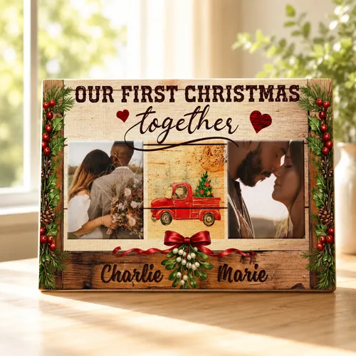 Personalized Christmas Canvas Print, Custom Photo & Text, Couple & Family Christmas Gift, Our First Christmas Together Wall Art Decor