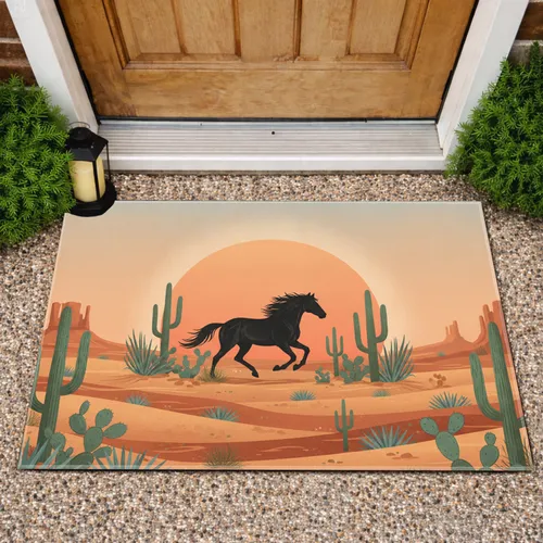 Wild Horse Desert Sunset Mesas - Southwest Home Decor Gift for Horse Lovers Doormat