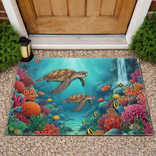 Sea Turtle Coral Reef Tropical Fish - Ocean Lover Home Decor Gift Doormat