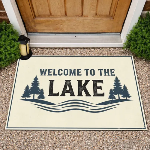 Welcome Lake Pine Trees Waves - Lake House Decor Gift Doormat